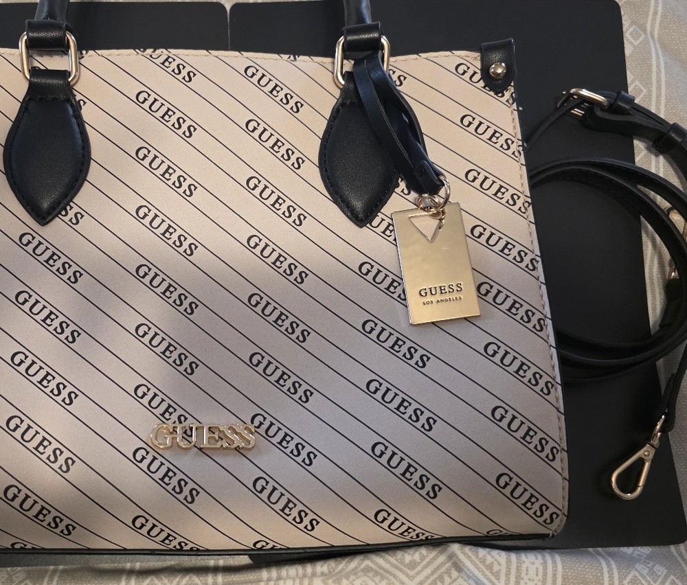 GUESS Beige and Black Tote Bag
